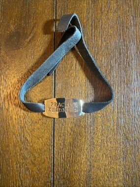 Practice Kindness Black Leather Women's Bracelet with Polished Plate